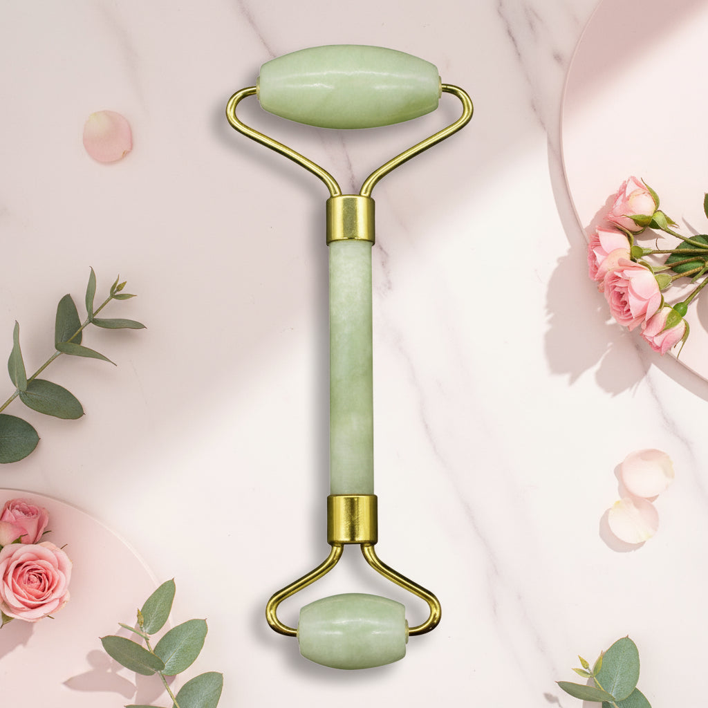 Dvostruki valjak od žada za masažu lica – prirodni žadni beauty alat za smanjenje otečenosti i blistavost kože﻿