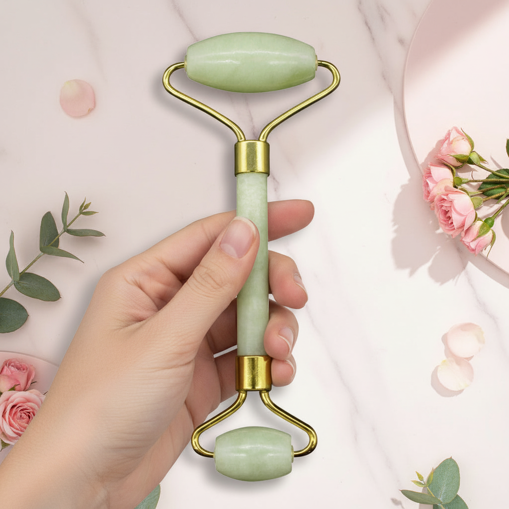 Dvostruki valjak od žada za masažu lica – prirodni žadni beauty alat za smanjenje otečenosti i blistavost kože﻿