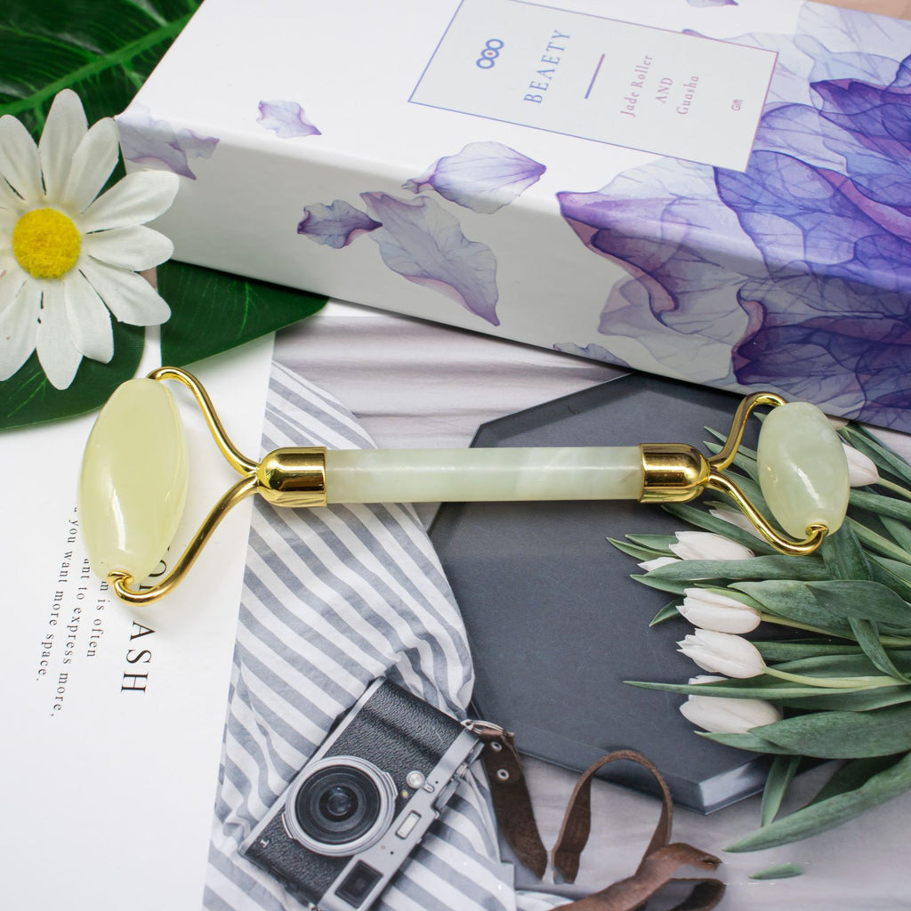 Dvostruki valjak od žada za masažu lica – prirodni žadni beauty alat za smanjenje otečenosti i blistavost kože﻿