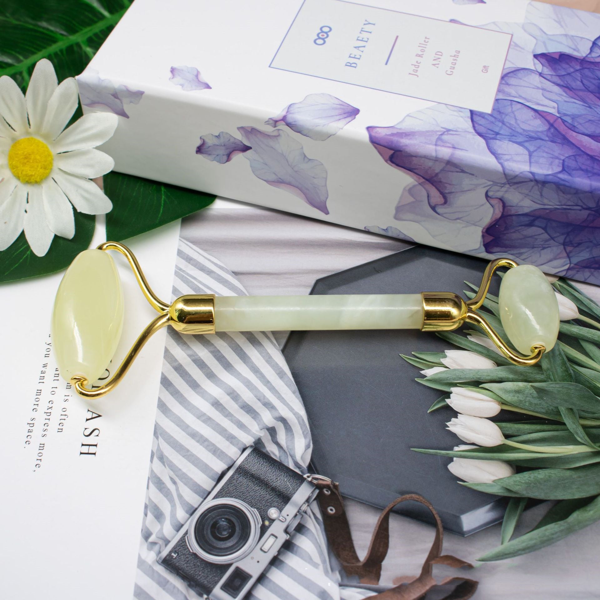 Dvostruki valjak od žada za masažu lica – prirodni žadni beauty alat za smanjenje otečenosti i blistavost kože﻿