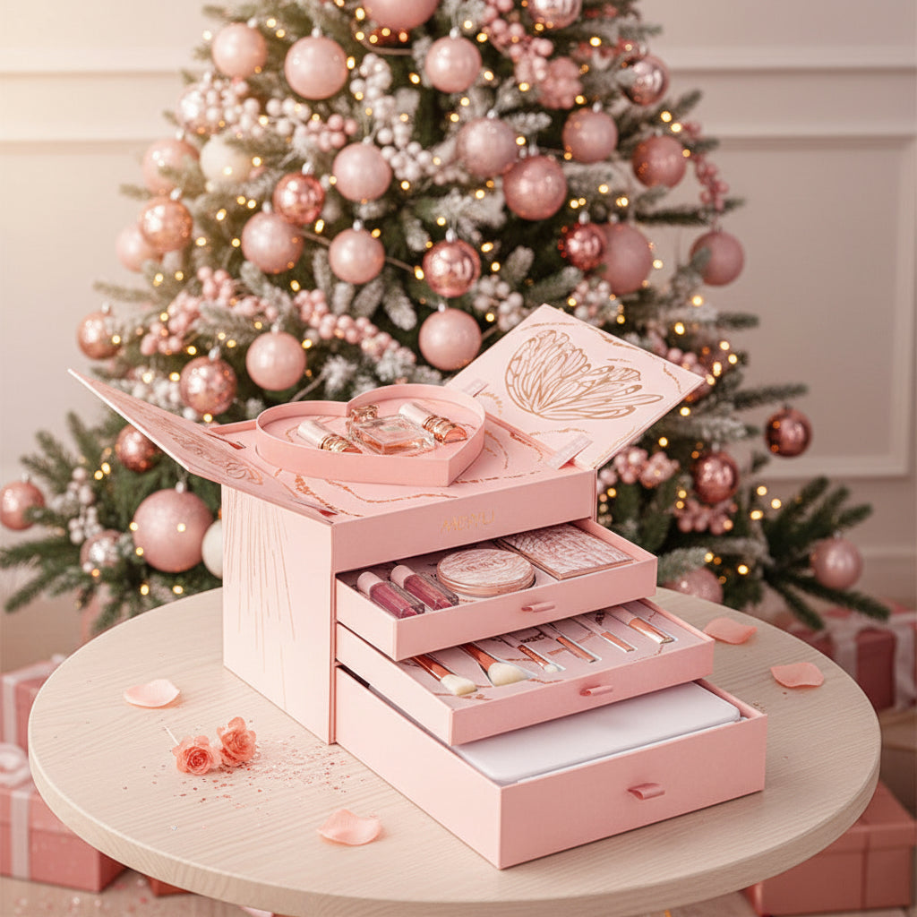 Božićni set za djevojčice s kozmetičkim ruževima za usne u poklon kutiji za ljepotu